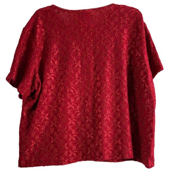 Kathy Lee Womens 22/24 Red Pull On Top Embroidered Design Short Sleeve - Picture 2 of 7